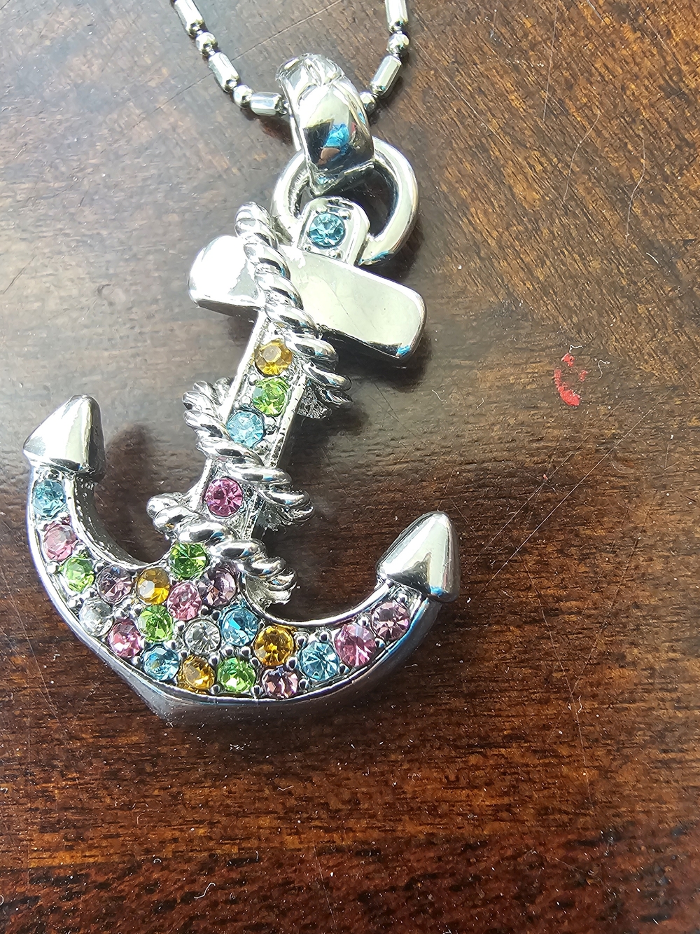 Multicolor Crystal Anchor Pendant Necklace - Silver Tone